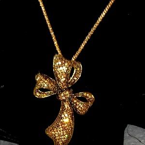 Betsey Johnson Gold Crystal Bow Tie Necklace